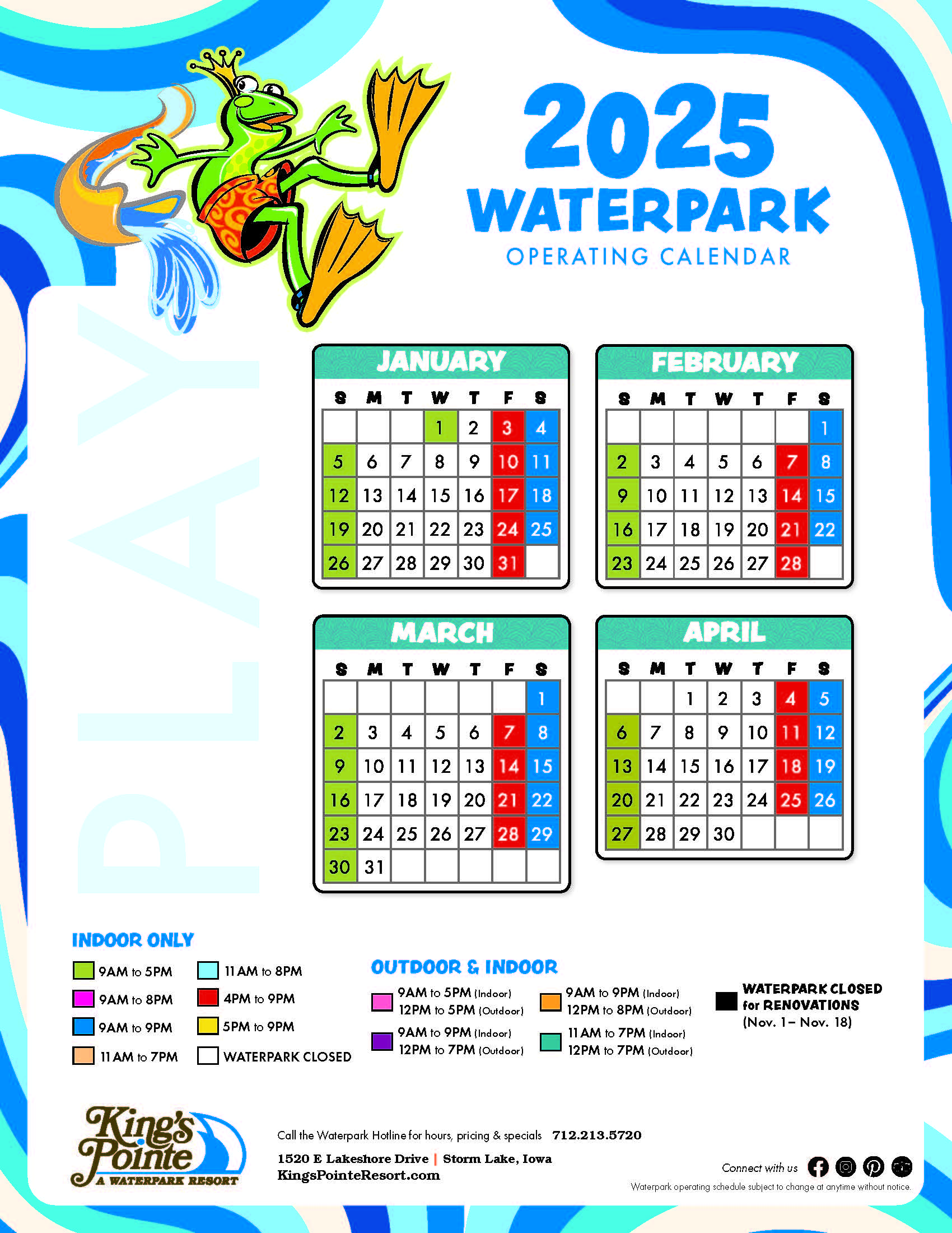 a calendar with a frog and water splashes